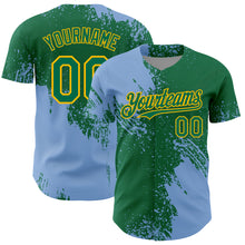 Загрузить изображение в средство просмотра галереи, Custom Light Blue Kelly Green-Gold 3D Pattern Design Abstract Brush Stroke Authentic Baseball Jersey