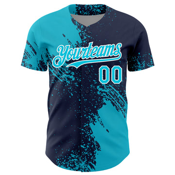 Custom Lakes Blue Navy-White 3D Pattern Design Abstract Brush Stroke Authentic Baseball Jersey