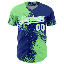 Загрузить изображение в средство просмотра галереи, Custom Pea Green Royal-White 3D Pattern Design Abstract Brush Stroke Authentic Baseball Jersey