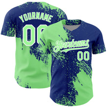 Загрузить изображение в средство просмотра галереи, Custom Pea Green Royal-White 3D Pattern Design Abstract Brush Stroke Authentic Baseball Jersey