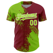Загрузить изображение в средство просмотра галереи, Custom Neon Green Crimson-White 3D Pattern Design Abstract Brush Stroke Authentic Baseball Jersey