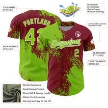Загрузить изображение в средство просмотра галереи, Custom Neon Green Crimson-White 3D Pattern Design Abstract Brush Stroke Authentic Baseball Jersey