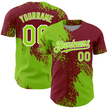 Загрузить изображение в средство просмотра галереи, Custom Neon Green Crimson-White 3D Pattern Design Abstract Brush Stroke Authentic Baseball Jersey