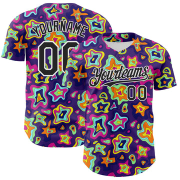 Custom Purple Black-White 3D Pattern Design Rave Psychedelic Fluid Art Authentic Baseball Jersey