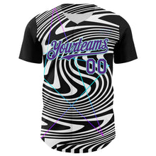 Load image into Gallery viewer, Custom Black Purple-Ice Blue 3D Pattern Design Rave Psychedelic Fluid Art Authentic Baseball Jersey
