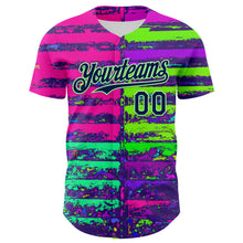 Load image into Gallery viewer, Custom Pink Navy-Pea Green 3D Pattern Design Rave Psychedelic Neon Fluid Art Authentic Baseball Jersey