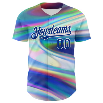 Custom White Royal 3D Pattern Design Rave Psychedelic Holographic Vaporwave Style Authentic Baseball Jersey