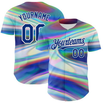 Custom White Royal 3D Pattern Design Rave Psychedelic Holographic Vaporwave Style Authentic Baseball Jersey