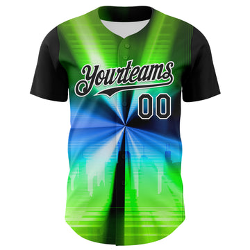 Custom Black White 3D Pattern Design Rave Psychedelic Aurora Authentic Baseball Jersey