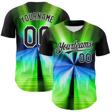 Custom Black White 3D Pattern Design Rave Psychedelic Aurora Authentic Baseball Jersey