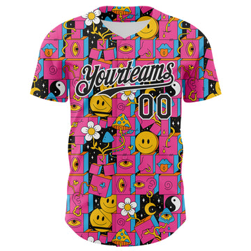 Custom Hot Pink Black-White 3D Pattern Design Rave Psychedelic Geometry Authentic Baseball Jersey