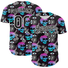 Load image into Gallery viewer, Custom Black White 3D Pattern Design Rave Psychedelic Skull Authentic Baseball Jersey