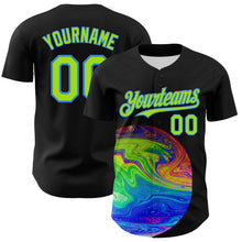 Load image into Gallery viewer, Custom Black Neon Green-Electric Blue 3D Pattern Design Rave Psychedelic Fluid Art Authentic Baseball Jersey
