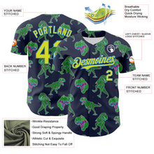 Load image into Gallery viewer, Custom Navy Neon Yellow-Electric Blue 3D Pattern Design Rave Psychedelic Neon Dinosaur Authentic Baseball Jersey