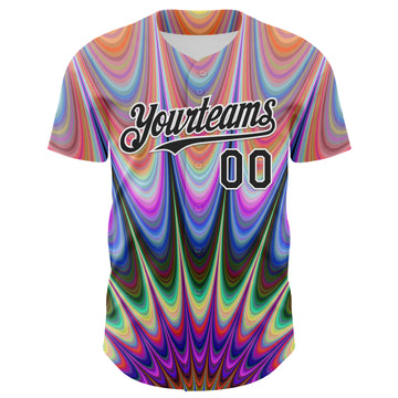 Custom Orange Black-White 3D Pattern Design Rave Psychedelic Fractal Style Authentic Baseball Jersey