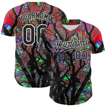 Custom Black White 3D Pattern Design Rave Psychedelic Tree Authentic Baseball Jersey