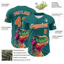 Load image into Gallery viewer, Custom Teal Orange-White 3D Pattern Design Rave Psychedelic Dinosaur Authentic Baseball Jersey