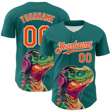 Load image into Gallery viewer, Custom Teal Orange-White 3D Pattern Design Rave Psychedelic Dinosaur Authentic Baseball Jersey