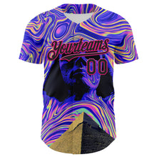 Load image into Gallery viewer, Custom Purple Black-Hot Pink 3D Pattern Design Rave Psychedelic Fluid Art Pyramid Authentic Baseball Jersey