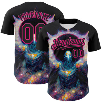 Custom Black Hot Pink 3D Pattern Design Rave Psychedelic Alien Authentic Baseball Jersey