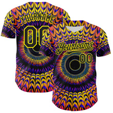 Load image into Gallery viewer, Custom Black Light Yellow 3D Pattern Design Rave Psychedelic Fractal Style Authentic Baseball Jersey