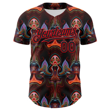 Custom Brown Black-Fire Red 3D Pattern Design Rave Psychedelic Fluid Art Authentic Baseball Jersey