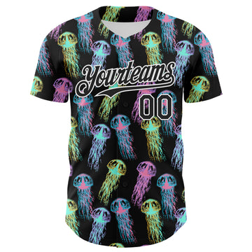 Custom Black White 3D Pattern Design Rave Psychedelic Jellyfish Authentic Baseball Jersey