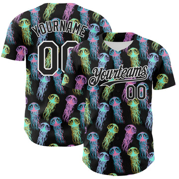 Custom Black White 3D Pattern Design Rave Psychedelic Jellyfish Authentic Baseball Jersey