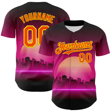 Custom Purple Orange-Light Yellow 3D Pattern Design Rave Psychedelic Futuristic Music Authentic Baseball Jersey