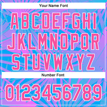 Load image into Gallery viewer, Custom Electric Blue Pink-White 3D Pattern Design Rave Psychedelic Tropical Palm Leaves Authentic Baseball Jersey