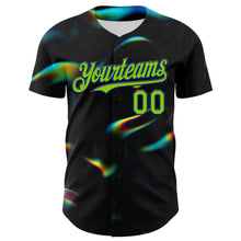 Load image into Gallery viewer, Custom Black Neon Green-Royal 3D Pattern Design Rave Psychedelic Holographic Vaporwave Style Authentic Baseball Jersey