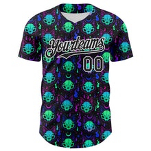 Load image into Gallery viewer, Custom Black White 3D Pattern Design Rave Psychedelic Neon Cat Skull Authentic Baseball Jersey
