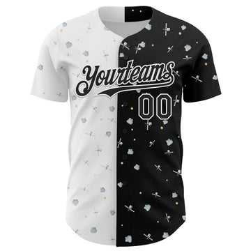 Custom Black White 3D Pattern Design Space Satellite Authentic Baseball Jersey