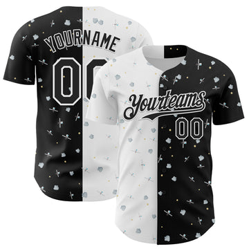 Custom Black White 3D Pattern Design Space Satellite Authentic Baseball Jersey