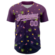 Load image into Gallery viewer, Custom Purple Medium Purple-City Cream 3D Pattern Design Retro Pixel Arcade Game Authentic Baseball Jersey
