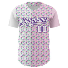Load image into Gallery viewer, Custom Light Pink White-Purple 3D Pattern Design Pixel Universe Authentic Baseball Jersey