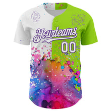 Загрузить изображение в средство просмотра галереи, Custom Neon Green White-Purple 3D Pattern Design Graffiti Splash And Constellation Space Galaxy Star Authentic Baseball Jersey