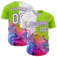 Загрузить изображение в средство просмотра галереи, Custom Neon Green White-Purple 3D Pattern Design Graffiti Splash And Constellation Space Galaxy Star Authentic Baseball Jersey
