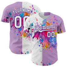 Charger l'image dans la galerie, Custom Light Purple White-Purple 3D Pattern Design Graffiti Splash Authentic Baseball Jersey