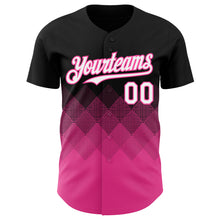 Load image into Gallery viewer, Custom Black White-Pink 3D Gradient Square Shape Authentic Baseball Jersey