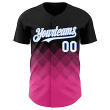 Load image into Gallery viewer, Custom Black White Pink-Light Blue 3D Gradient Square Shape Authentic Baseball Jersey