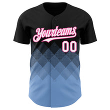 Load image into Gallery viewer, Custom Black White Light Blue-Pink 3D Gradient Square Shape Authentic Baseball Jersey