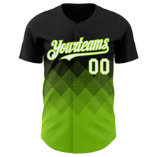 Load image into Gallery viewer, Custom Black White-Neon Green 3D Gradient Square Shape Authentic Baseball Jersey