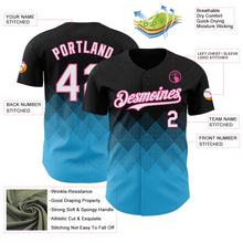 Load image into Gallery viewer, Custom Black White Sky Blue-Pink 3D Gradient Square Shape Authentic Baseball Jersey