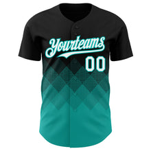 Load image into Gallery viewer, Custom Black White-Aqua 3D Gradient Square Shape Authentic Baseball Jersey