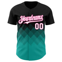 Load image into Gallery viewer, Custom Black White Aqua-Pink 3D Gradient Square Shape Authentic Baseball Jersey