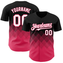 Load image into Gallery viewer, Custom Black White-Neon Pink 3D Gradient Square Shape Authentic Baseball Jersey