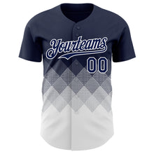 Load image into Gallery viewer, Custom Navy White 3D Gradient Square Shape Authentic Baseball Jersey