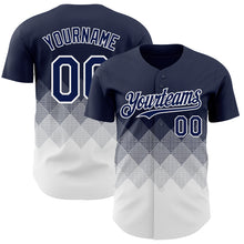 Load image into Gallery viewer, Custom Navy White 3D Gradient Square Shape Authentic Baseball Jersey