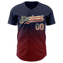 Load image into Gallery viewer, Custom Navy Vintage USA Flag Crimson-Cream 3D Gradient Square Shape Authentic Baseball Jersey